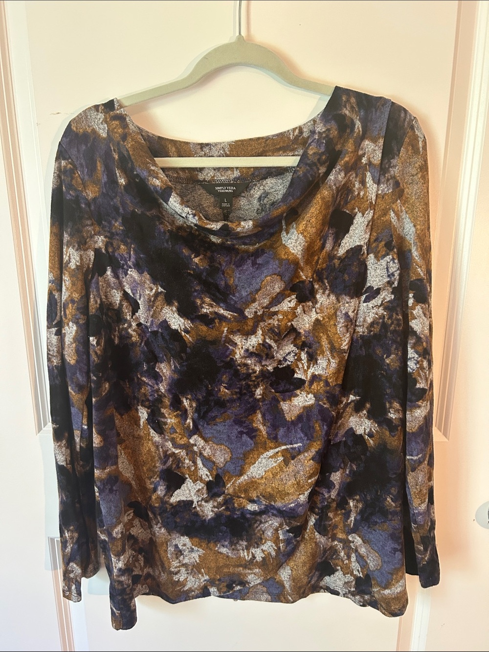 Simply Vera Vera Wang Multi-Color Cowl Neck Long Sleeve Top